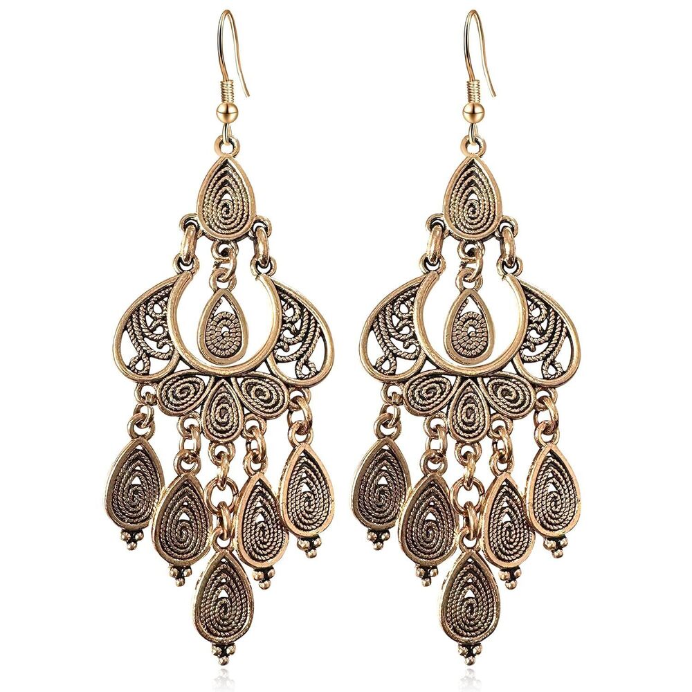 Unique Bohemian Vintage Bronze Chandelier Teardrop Flower Geometry